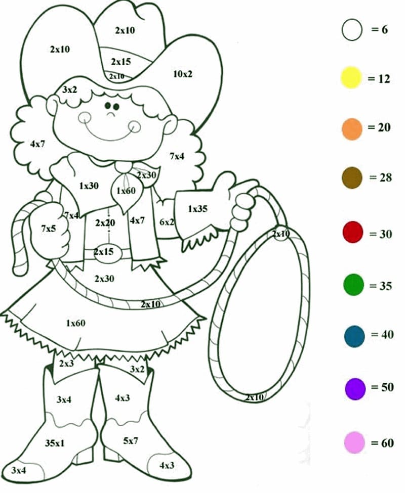 Dibujo de Multiplicacion de Vaquera Color por número para Colorear