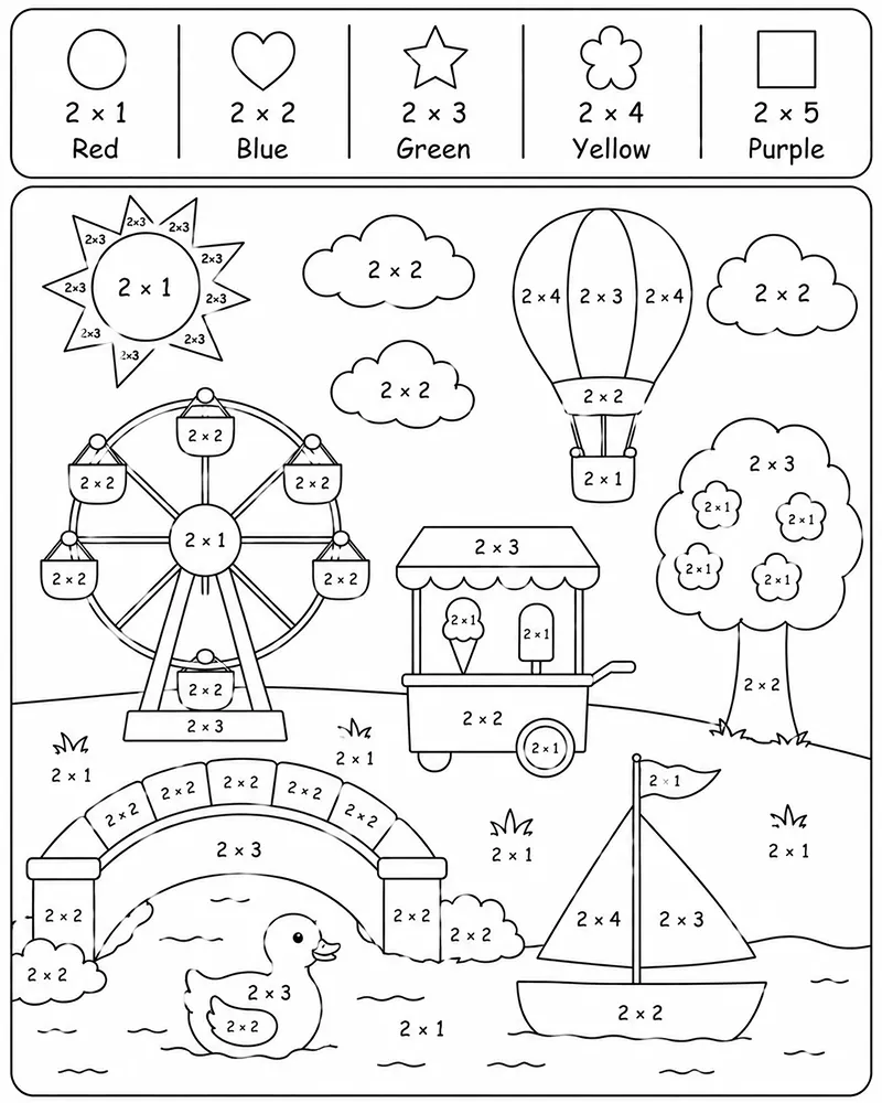 Dibujo de Multiplicacion en el jardín de la Escuela página para Colorear