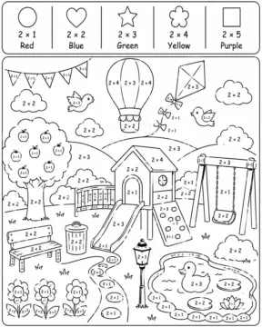 Dibujo de Multiplicacion en un Parque Soleado página para Colorear