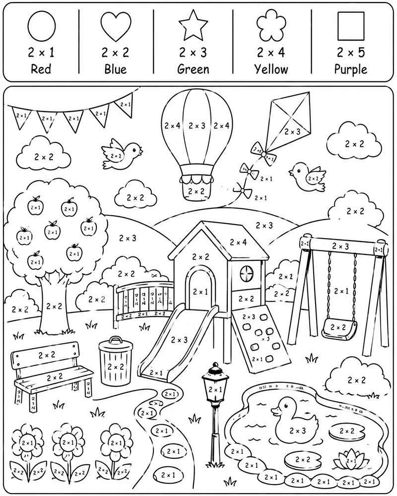 Dibujo de Multiplicacion en un Parque Soleado página para Colorear