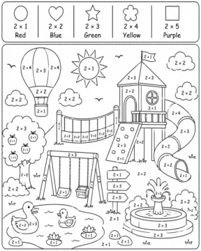 Dibujo de Multiplicacion y Diversion en el Parque Infantil página para Colorear