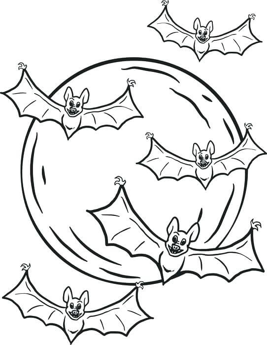 Dibujo de Cinco Murcielagos Voladores para Colorear