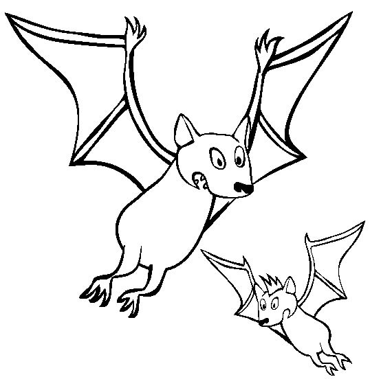 Dibujo de Dos Murcielagos de Dibujos Animados para Colorear