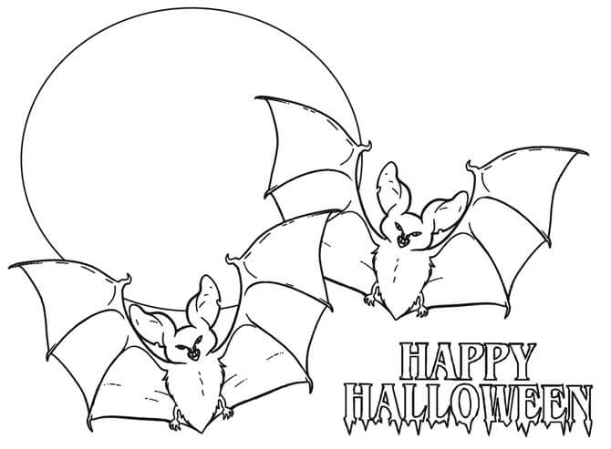 Dibujo de Dos Murcielagos Felices de Halloween para Colorear