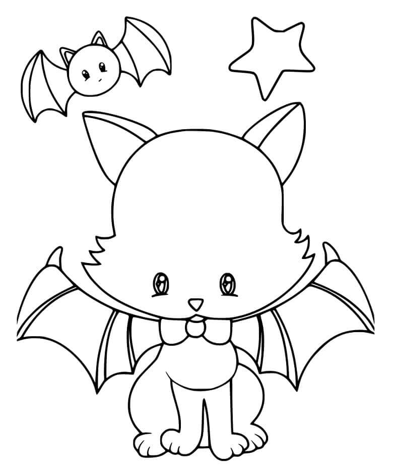 Dibujo de Gato Murcielago de Halloween para Colorear