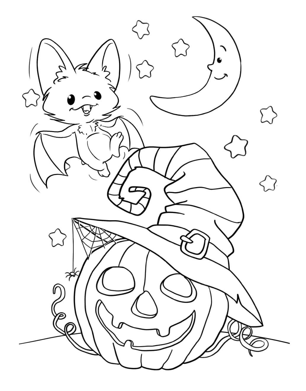Dibujo de Luces de Calabaza y Murcielago de Halloween para Colorear