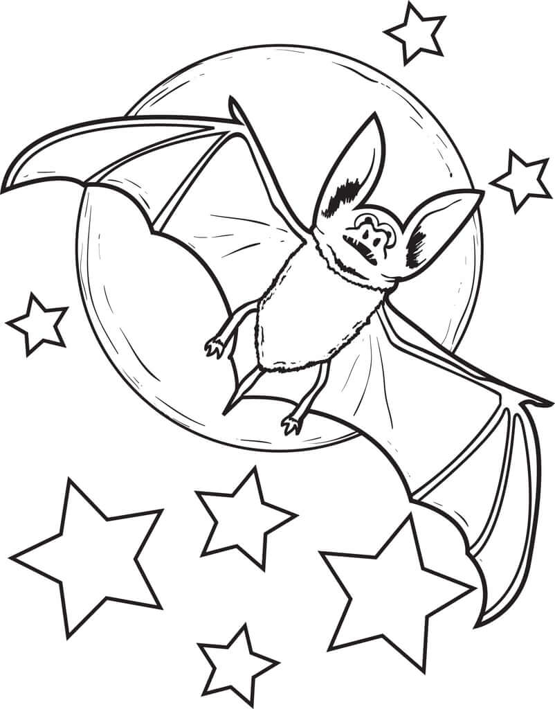 Dibujo de Murcielago con Estrella para Colorear