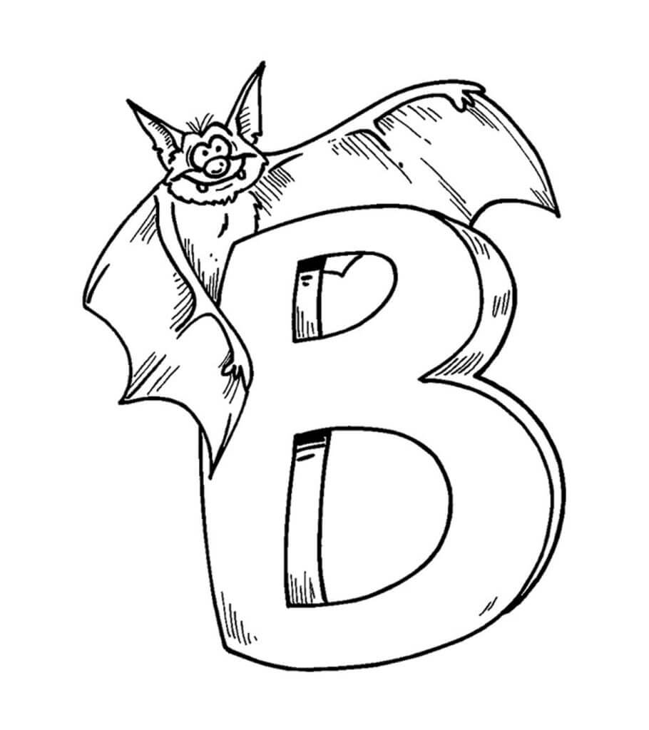 Dibujo de Murcielago con la Letra B para Colorear