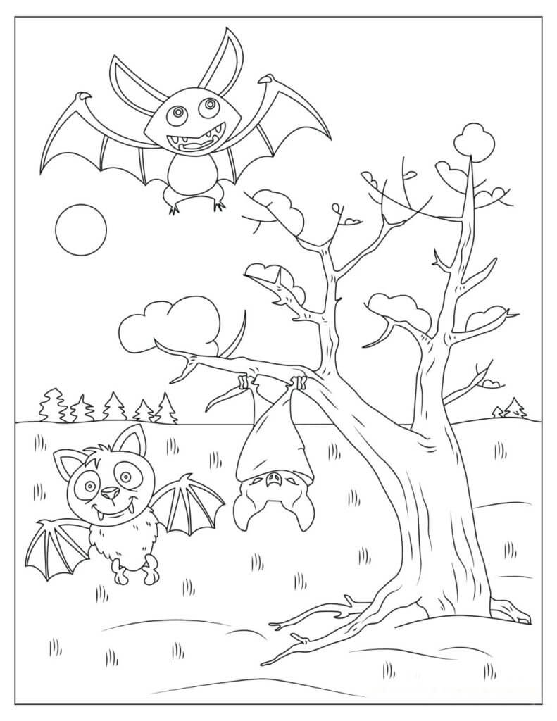 Dibujo de Murcielago de Tres Dibujos Animados para Colorear