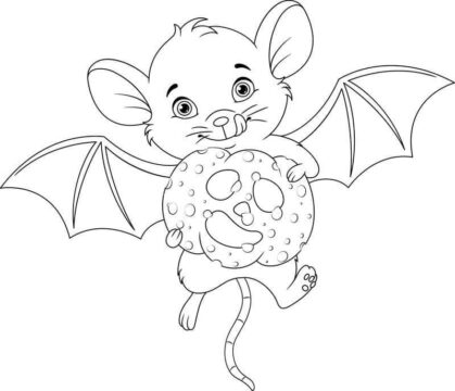 Dibujo de Murcielago Sosteniendo el Pastel para Colorear