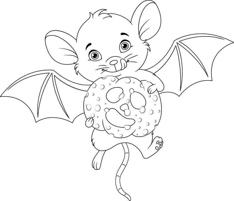 Dibujo de Murcielago Sosteniendo el Pastel para Colorear