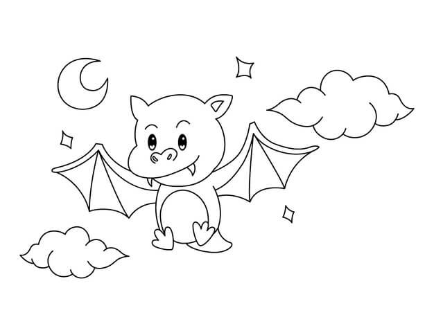 Dibujo de Murcielago Vampiro Volando con la Nube para Colorear