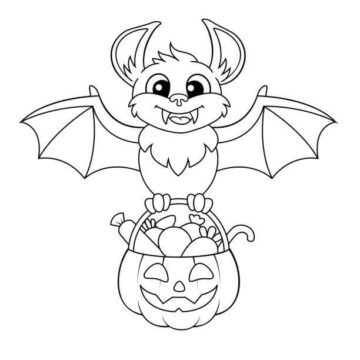 Dibujo de Murcielago Volando con Calabaza para Colorear