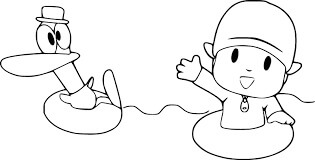 Dibujo de Pocoyó y Pato Nadando para Colorear