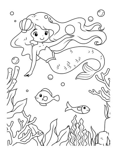 Dibujo de Sirena Nadando para Colorear
