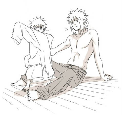 Dibujo de Minato y Naruto Felices para Colorear