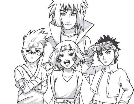 Dibujo de Minato y el Equipo 7 Felices para Colorear