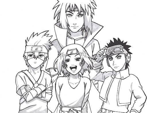Dibujo de Minato y el Equipo 7 Felices para Colorear