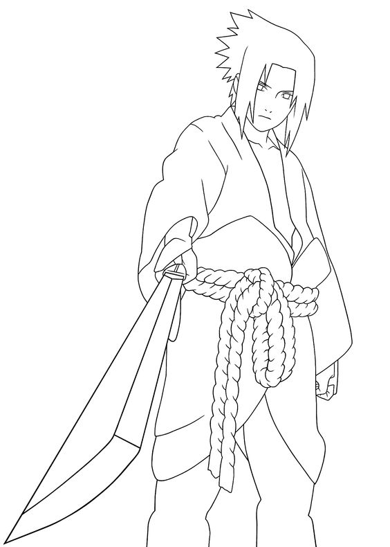 Dibujo de Sasuke con Espada para Colorear