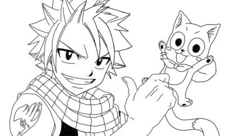 Dibujo de Natsu y Gato para Colorear