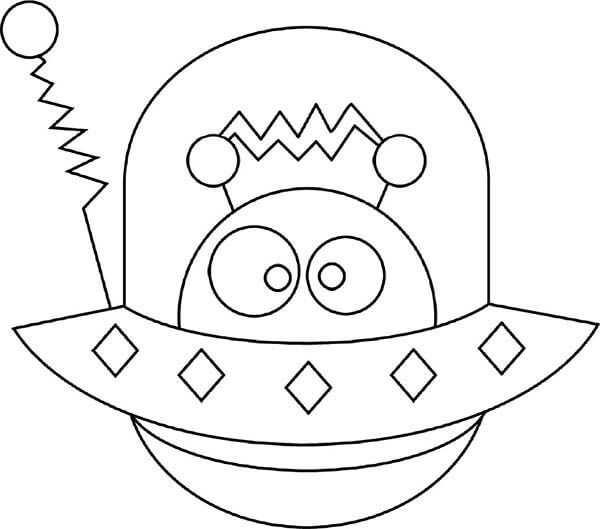 Dibujo de Extraterrestre Lindo en Ovni para Colorear