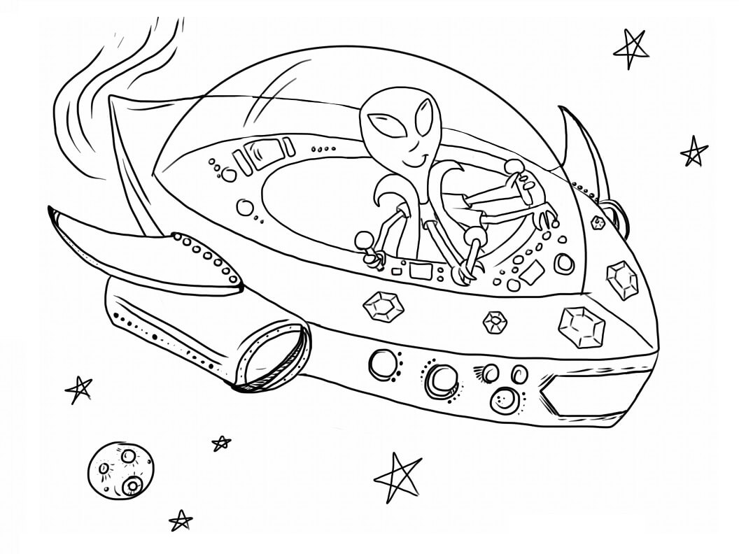 Dibujo de Extraterrestre en Ovni para Colorear