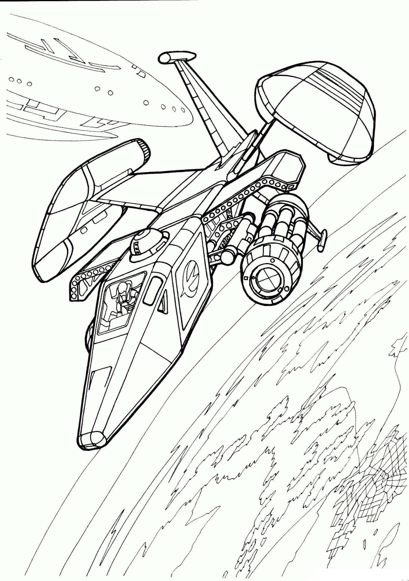 Dibujo de Nave Espacial con Tierra para Colorear