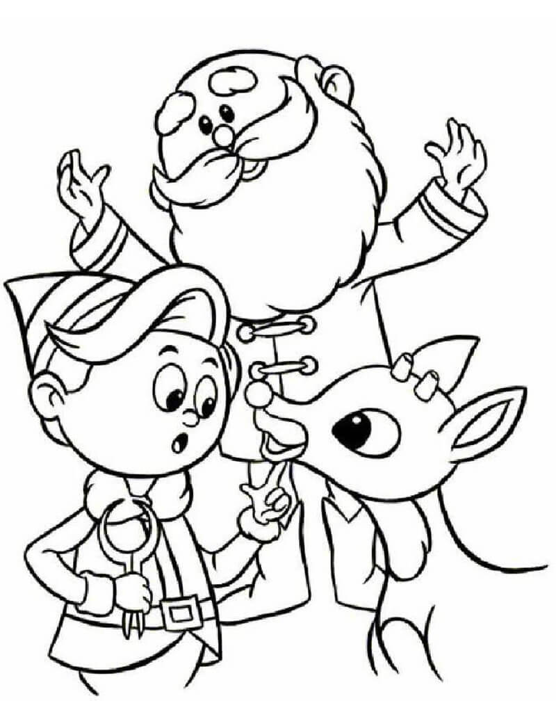 Dibujo de Elfo Santa y Reno para Colorear