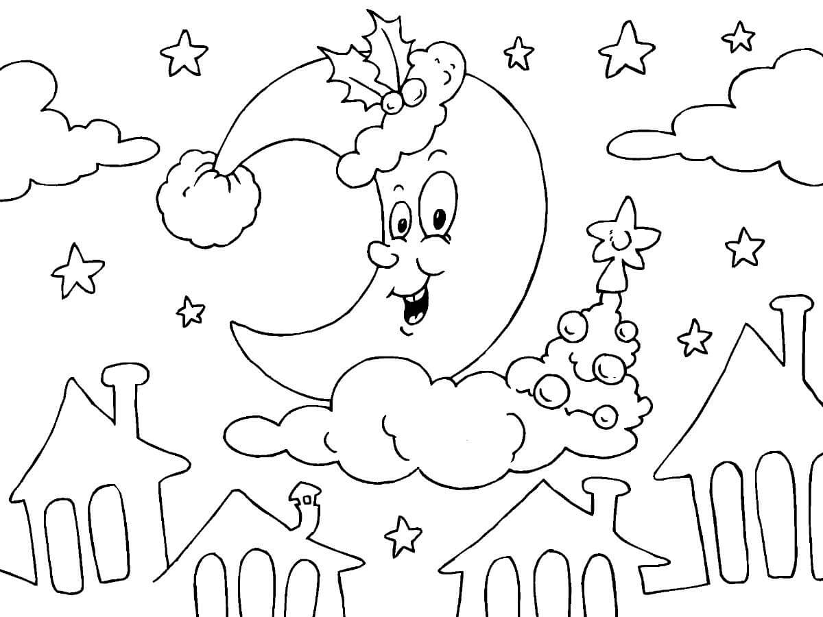 Dibujo de Luna de Navidad para Colorear