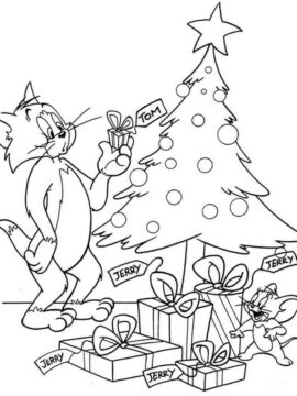 Dibujo de Tom y Jerry en Navidad para Colorear