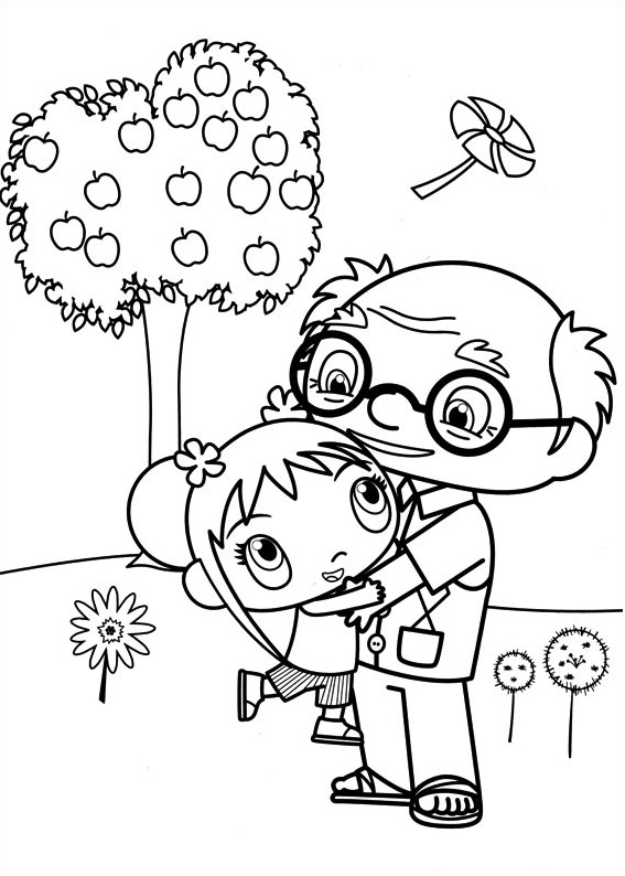 Dibujo de Y Abrazando a Kai Lan para Colorear