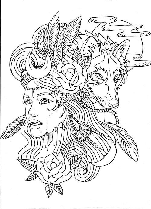 Dibujo de Chica Lobo Duro para Colorear