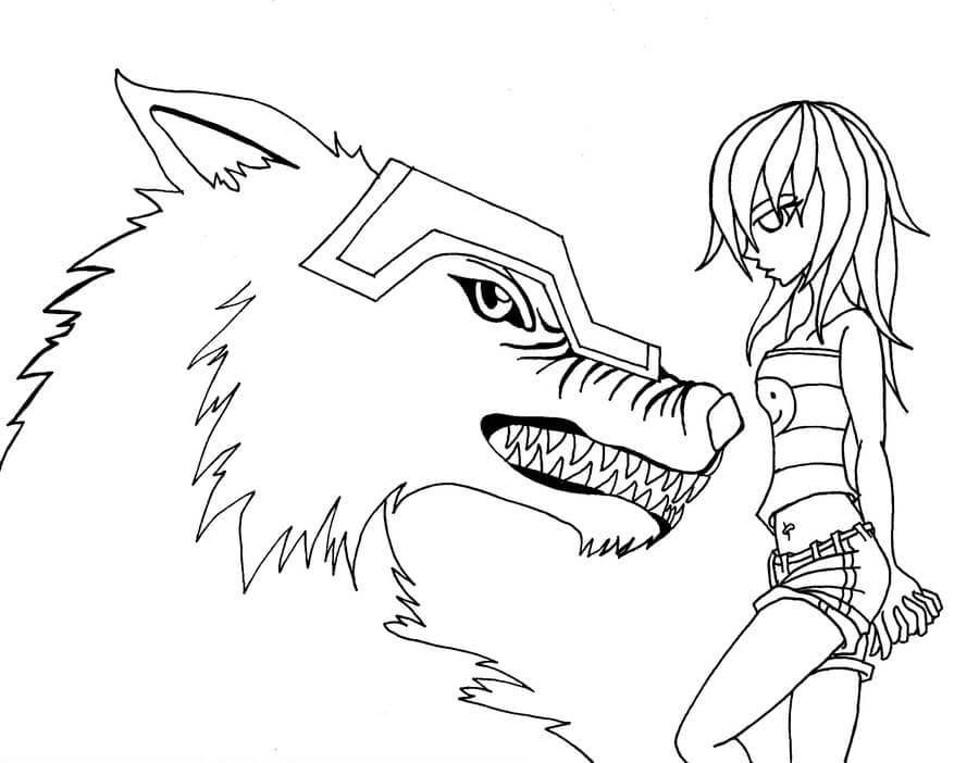 Dibujo de Chica Lobo Genial para Colorear