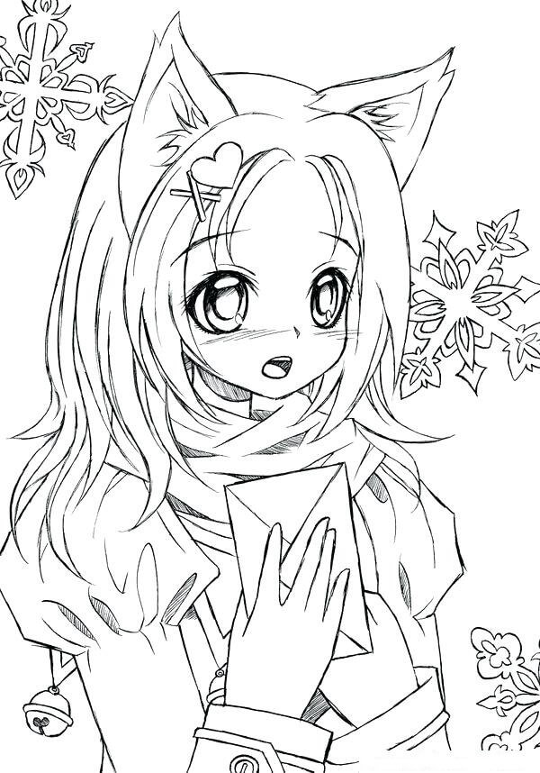 Dibujo de Chica Lobo con Copo de Nieve para Colorear