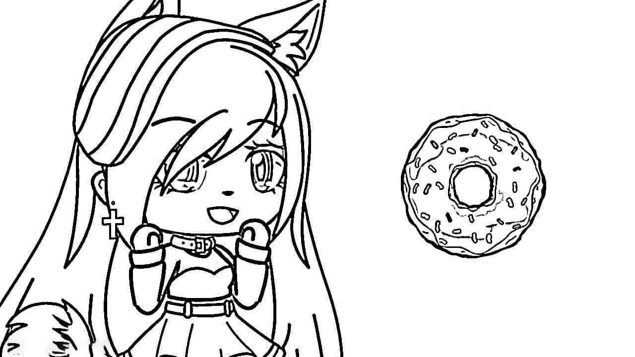 Dibujo de Chica Lobo y Donut para Colorear