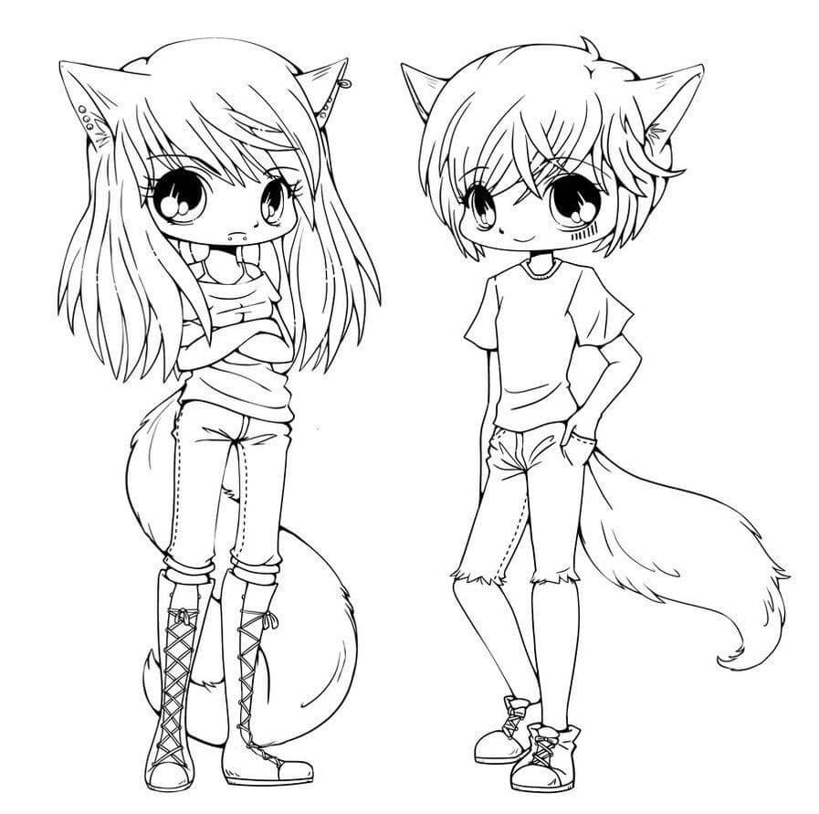 Dibujo de Dos Chicas Lobo para Colorear