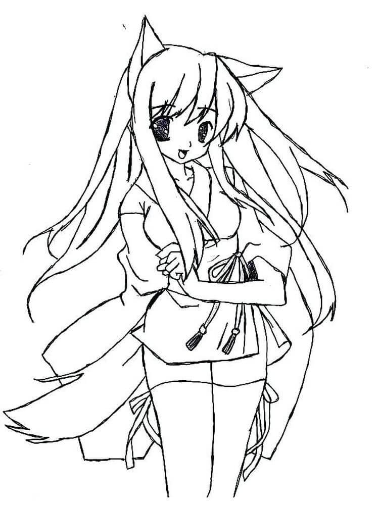 Dibujo de Impresionante Chica Lobo para Colorear