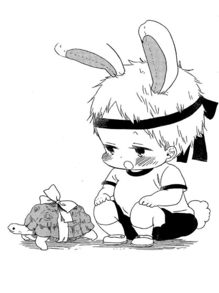 Dibujo de Kotaro Jugando con Tortugas para Colorear