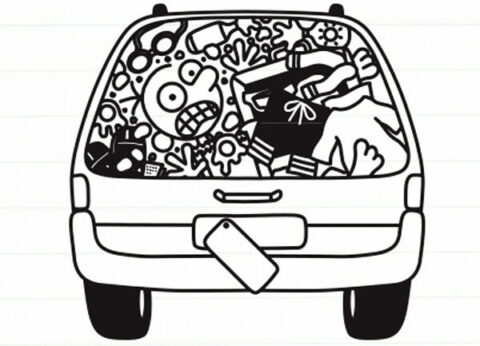 Dibujo de Wimpy Kid en el Maletero para Colorear