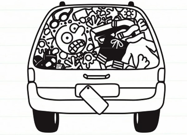 Dibujo de Wimpy Kid en el Maletero para Colorear