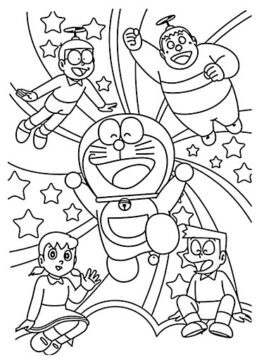 Dibujo de Nobita y Equipo Divertido para Colorear