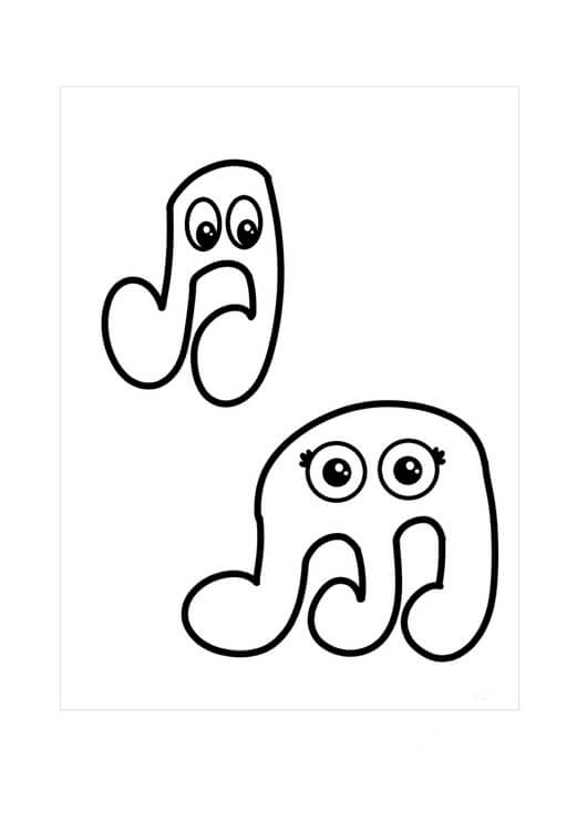 Dibujo de Dos Notas Musicales de Dibujos Animados para Colorear
