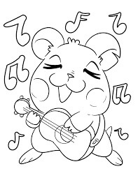 Dibujo de Lindo Hamster Tocar la Guitarra para Colorear