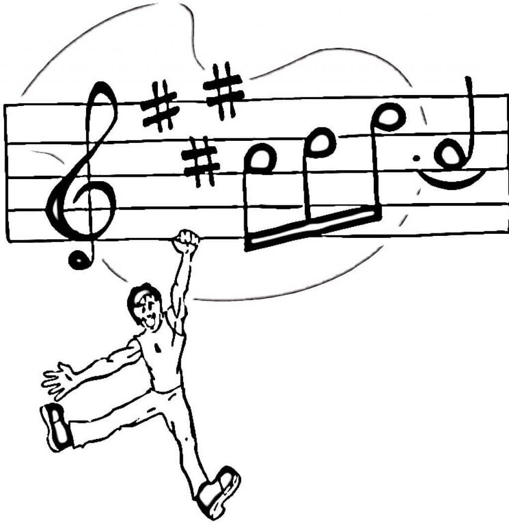 Dibujo de Notas de Hombre y música para Colorear