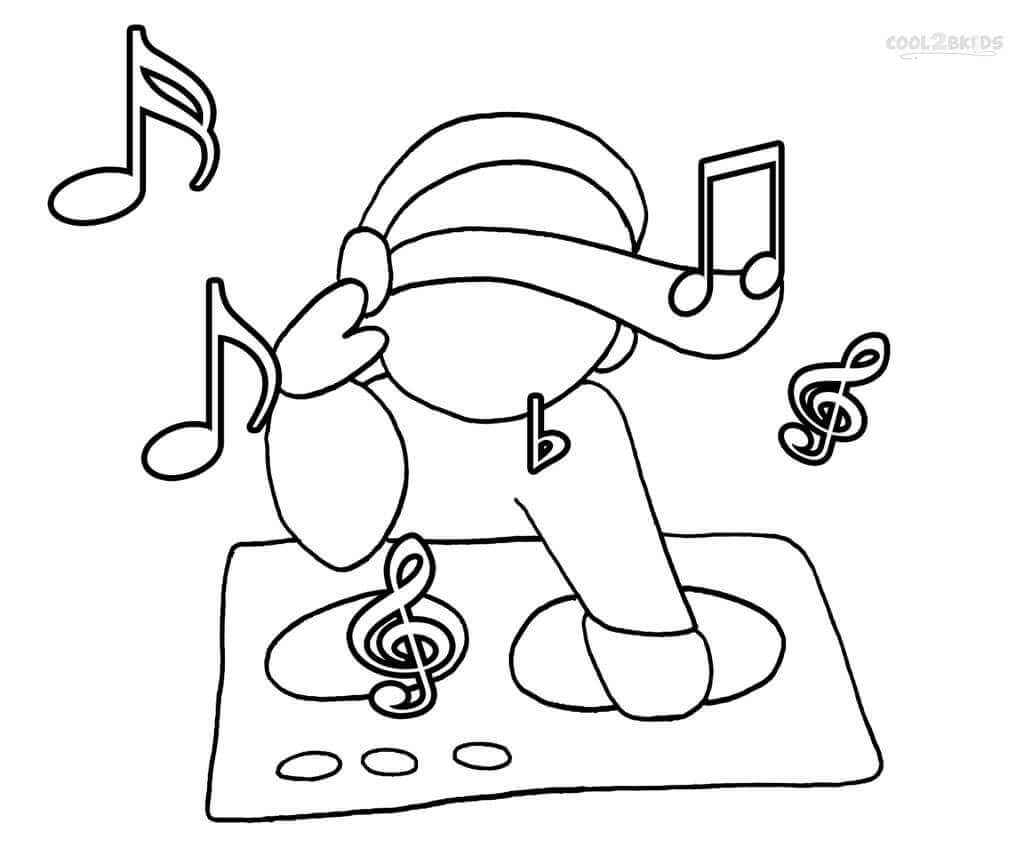 Dibujo de Notas Musicales de Dj para Colorear