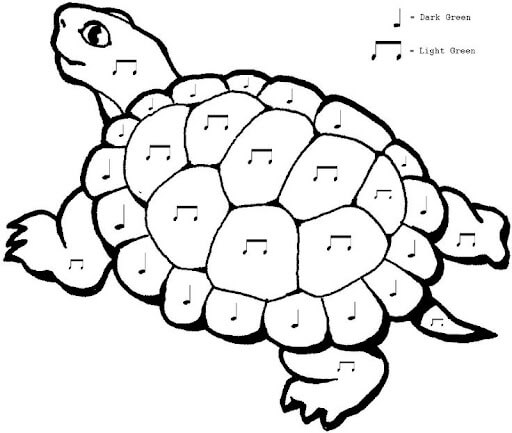 Dibujo de Notas Musicales en Tortuga para Colorear