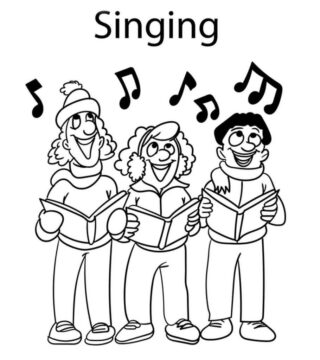 Dibujo de Tres Hombres Cantando para Colorear