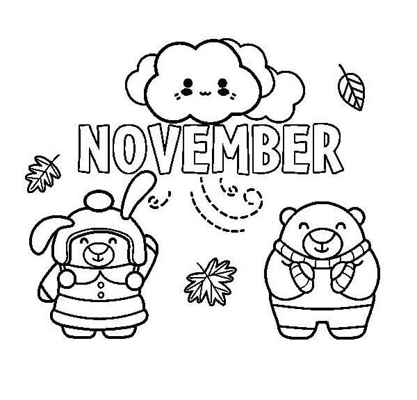 Dibujo de Animal de Dibujos Animados de Noviembre para Colorear