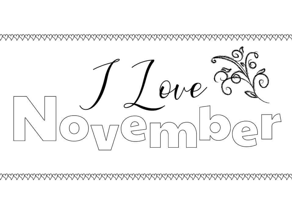 Dibujo de Banner Te Amo Noviembre para Colorear