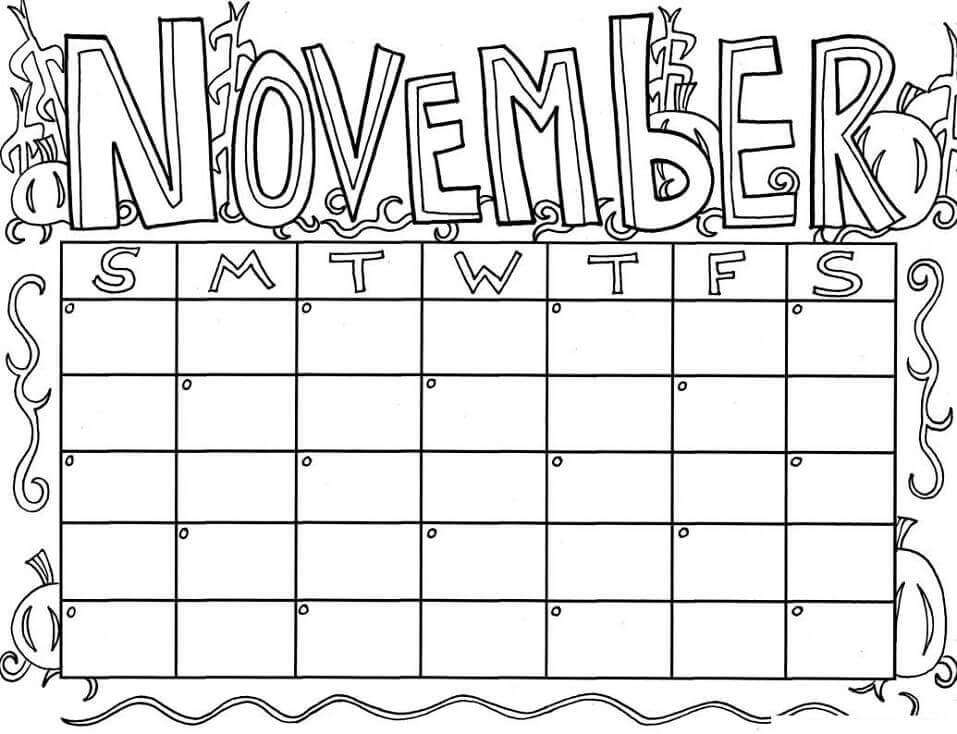 Dibujo de Calendario de Noviembre para Colorear